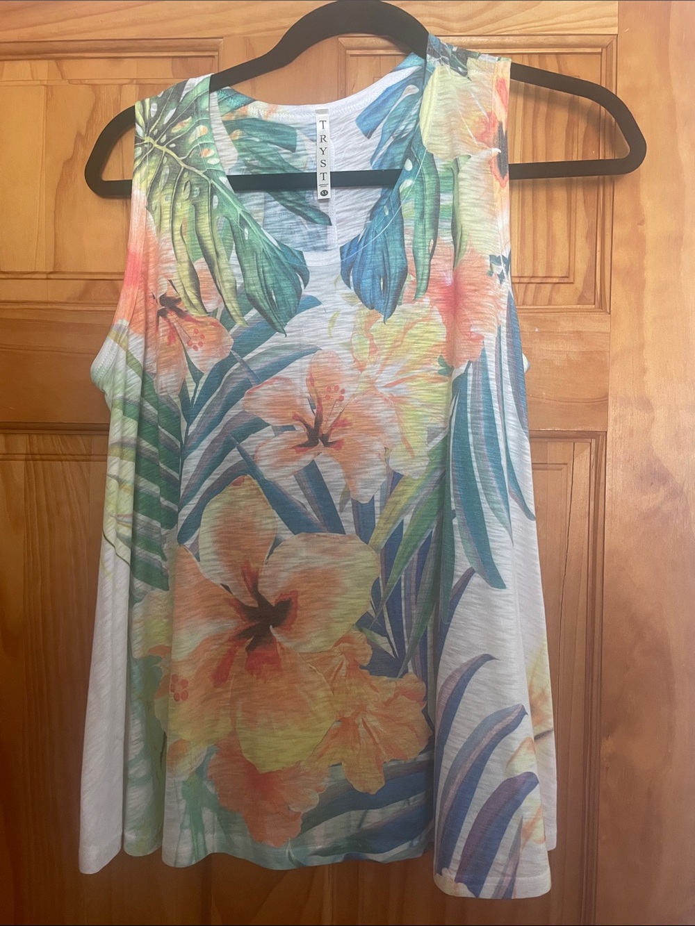 Tryst Tropical Floral Tank Top - White, Green, Yellow, Orange